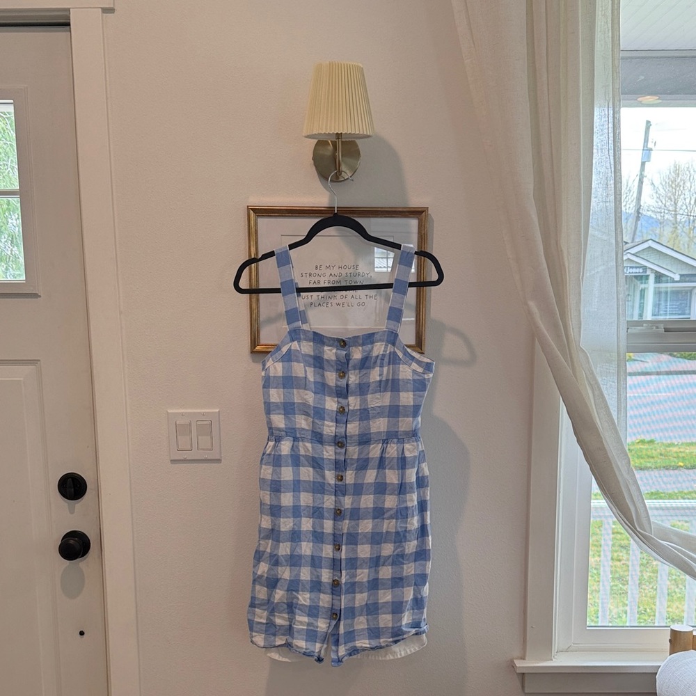 Blue and White Gingham Button-Front Romper